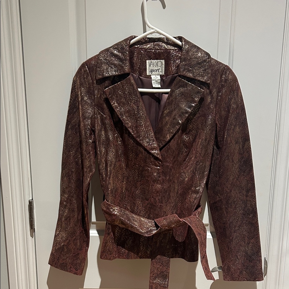 Women's Textured Leather Snake Brown/Gold Blazer